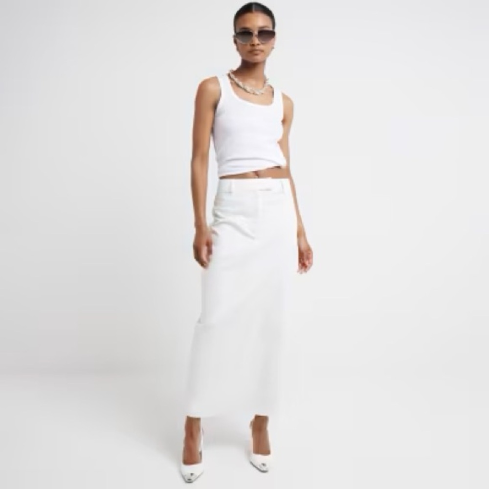NWT River Island London White Tailored Maxi Skirt Size 14